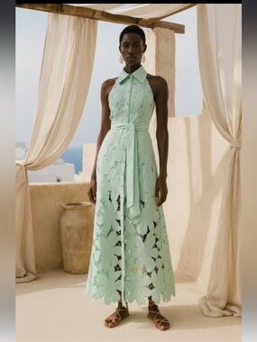 lace the label iris mint green halter neck button front maxi summer dress small